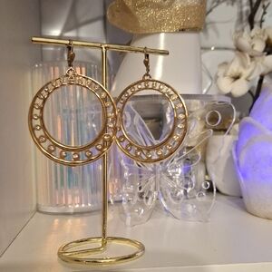 Chic Gold Hoop Earrings with Rhinestone Accents Vintage